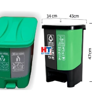 Thùng Rác 40 Lít, 2 ngăn, nắp sò